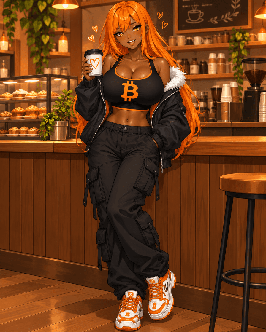 Titga at a cafe counter holding a coffee cup with a heart drawn on it