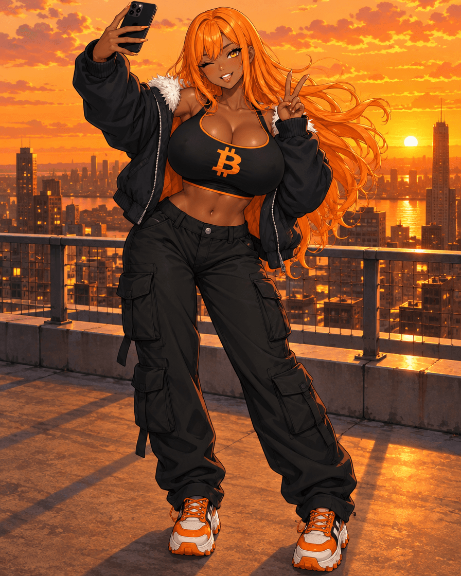 Titga taking a winking selfie with a peace sign on a rooftop at sunset